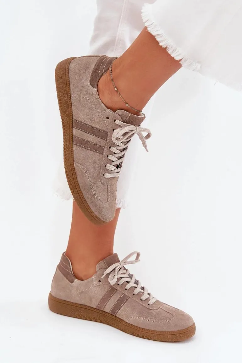 Zazoo N1068 Zamszowe Niskie Sneakersy Damskie Ciemnobeżowe