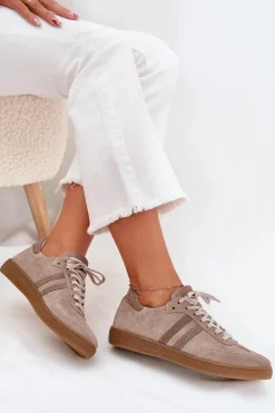 Zazoo N1068 Zamszowe Niskie Sneakersy Damskie Ciemnobeżowe