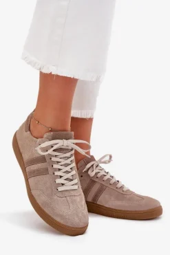 Zazoo N1068 Zamszowe Niskie Sneakersy Damskie Ciemnobeżowe