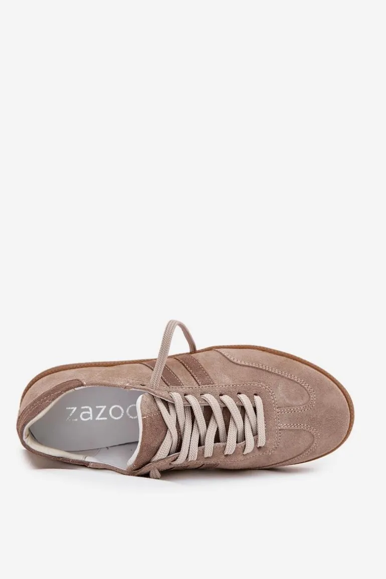 Zazoo N1068 Zamszowe Niskie Sneakersy Damskie Ciemnobeżowe