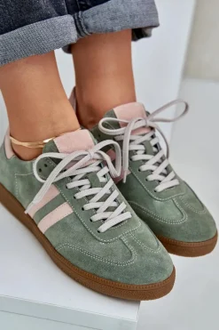 Zazoo N1068 Zamszowe Niskie Sneakersy Damskie Zielone