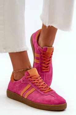 Zazoo N1068 Zamszowe Niskie Sneakersy Damskie Fuksja