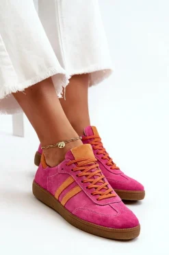 Zazoo N1068 Zamszowe Niskie Sneakersy Damskie Fuksja