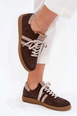 Zazoo N1068 Zamszowe Niskie Sneakersy Damskie Czekoladowe