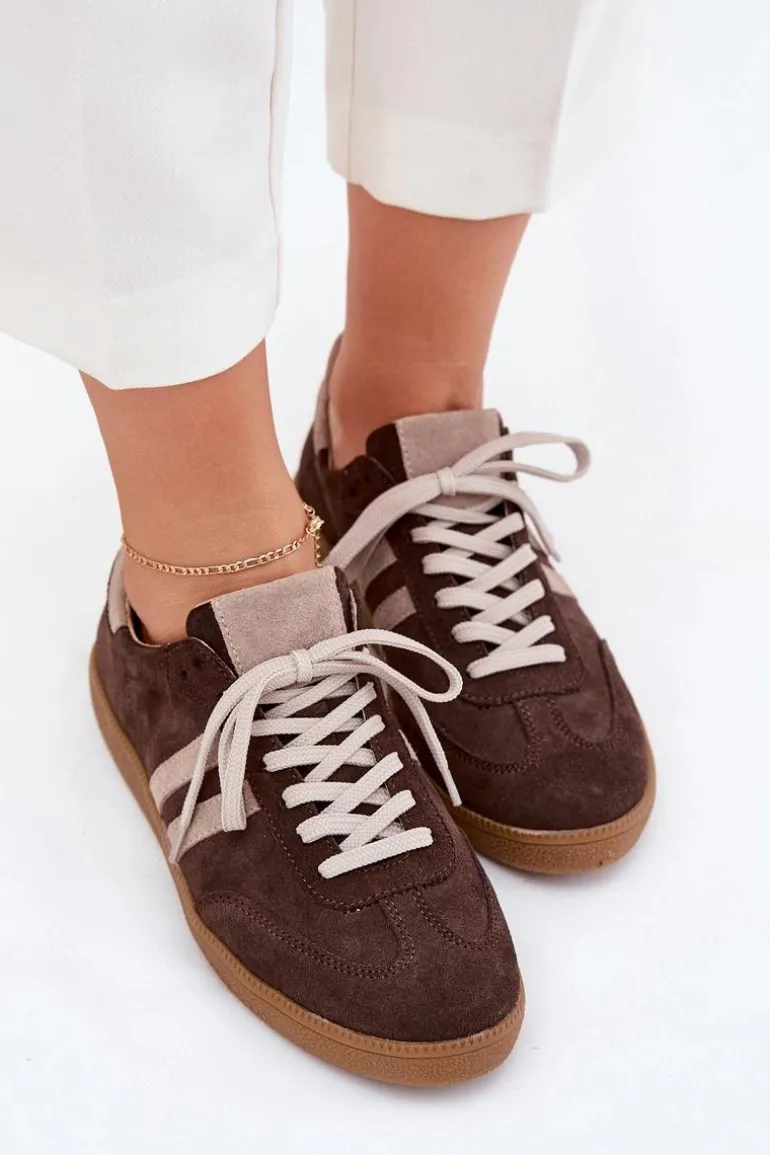 Zazoo N1068 Zamszowe Niskie Sneakersy Damskie Czekoladowe