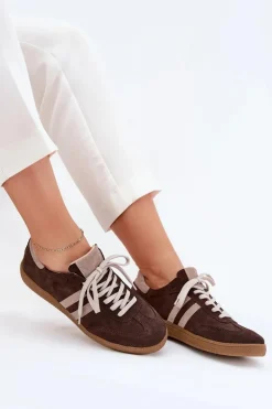 Zazoo N1068 Zamszowe Niskie Sneakersy Damskie Czekoladowe