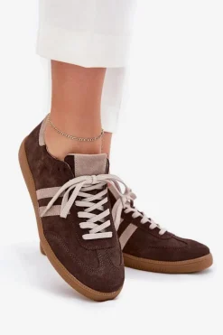 Zazoo N1068 Zamszowe Niskie Sneakersy Damskie Czekoladowe