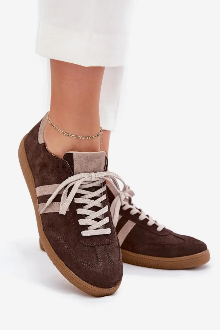 Zazoo N1068 Zamszowe Niskie Sneakersy Damskie Czekoladowe