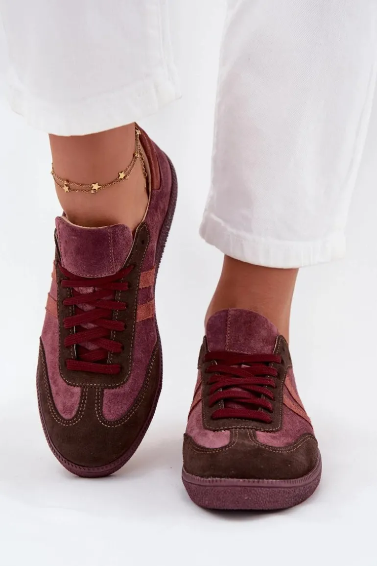 Zazoo N1068 Zamszowe Niskie Sneakersy Damskie Bordowe