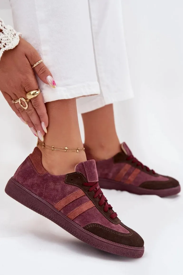 Zazoo N1068 Zamszowe Niskie Sneakersy Damskie Bordowe