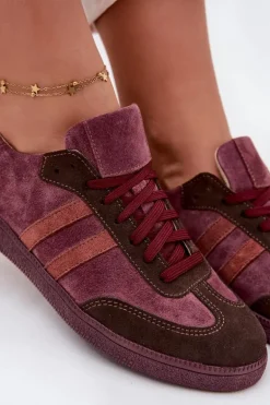 Zazoo N1068 Zamszowe Niskie Sneakersy Damskie Bordowe