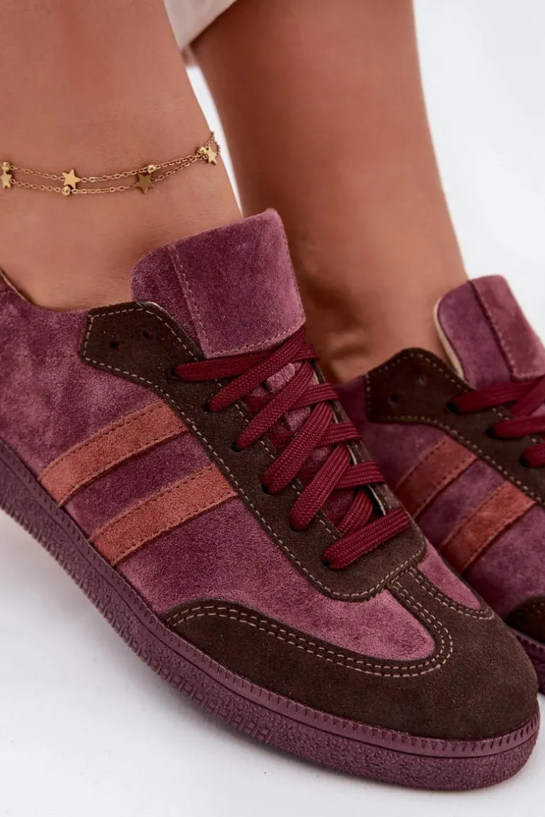 Zazoo N1068 Zamszowe Niskie Sneakersy Damskie Bordowe