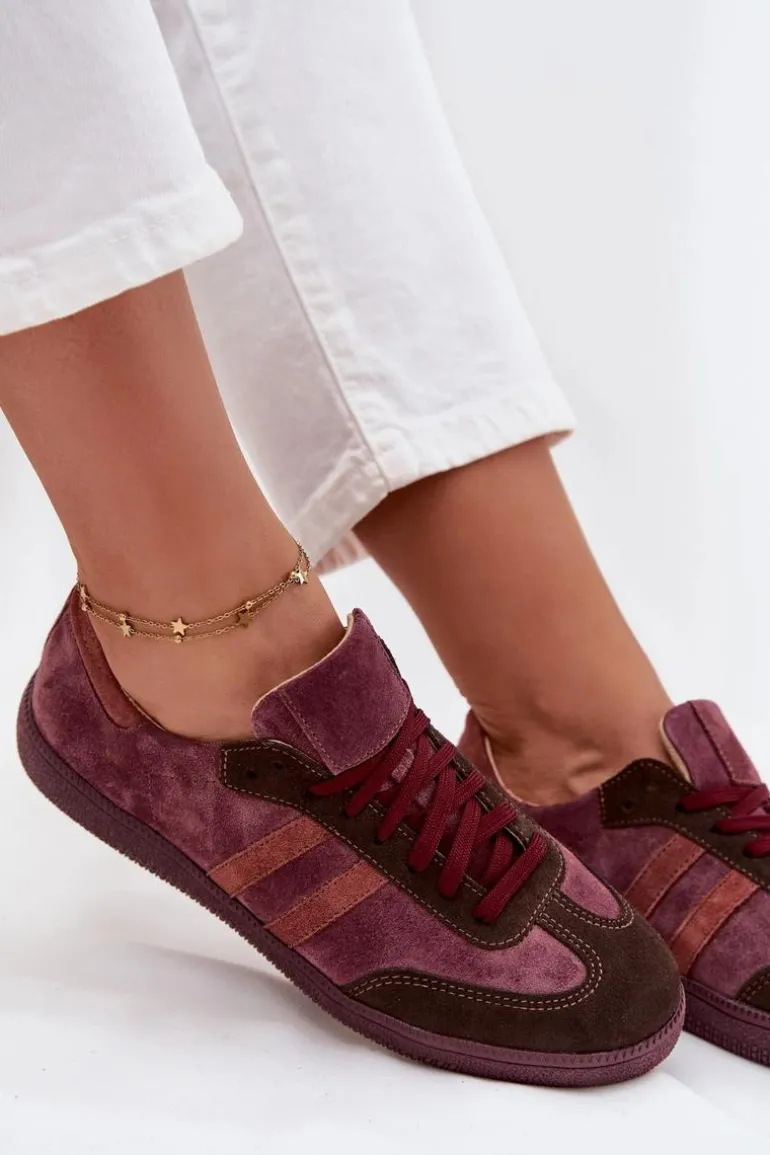 Zazoo N1068 Zamszowe Niskie Sneakersy Damskie Bordowe