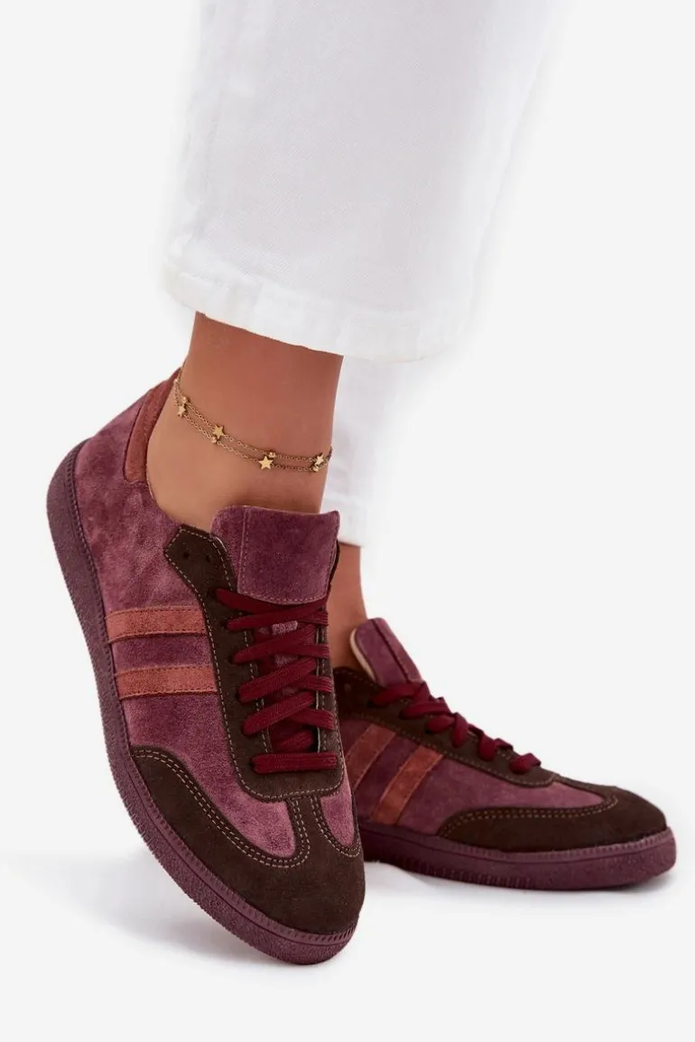 Zazoo N1068 Zamszowe Niskie Sneakersy Damskie Bordowe