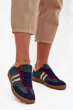 Zazoo N1068 Zamszowe Niskie Sneakersy Damskie Butelkowa Zieleń