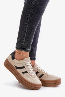 Zazoo N1176 Zamszowe Sneakersy Na Platformie Beżowe