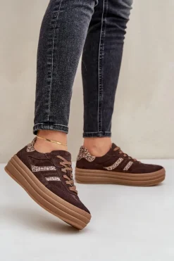 Zazoo N1176 Zamszowe Sneakersy Na Platformie Panterka Czekoladowe