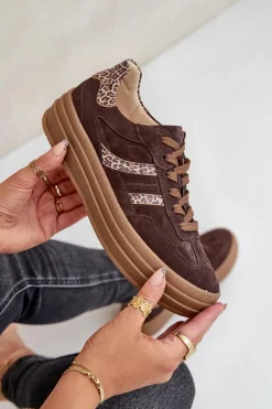 Zazoo N1176 Zamszowe Sneakersy Na Platformie Panterka Czekoladowe