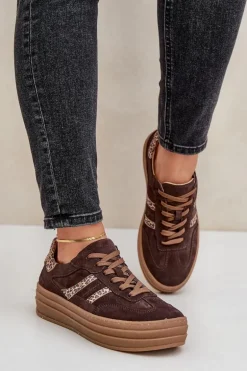 Zazoo N1176 Zamszowe Sneakersy Na Platformie Panterka Czekoladowe