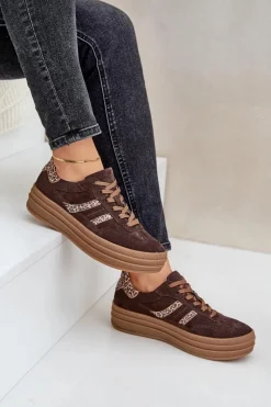 Zazoo N1176 Zamszowe Sneakersy Na Platformie Panterka Czekoladowe