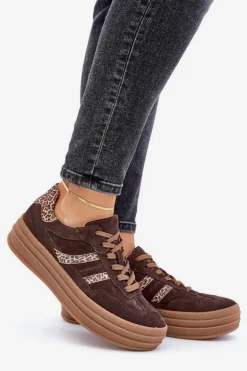 Zazoo N1176 Zamszowe Sneakersy Na Platformie Panterka Czekoladowe