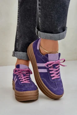 Zazoo N1068S4 Damskie Zamszowe Sneakersy Na Platformie Ciemnofioletowe