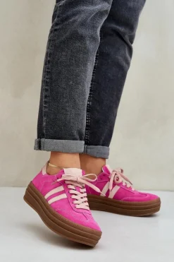 Zazoo N1068S4 Damskie Zamszowe Sneakersy Na Platformie Fuksja