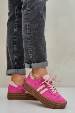 Zazoo N1068S4 Damskie Zamszowe Sneakersy Na Platformie Fuksja