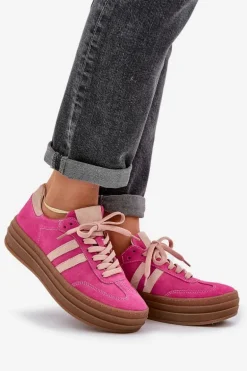 Zazoo N1068S4 Damskie Zamszowe Sneakersy Na Platformie Fuksja