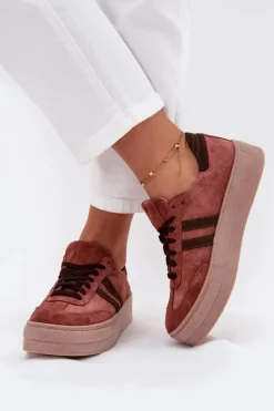 Zazoo N1068S2 Damskie Zamszowe Sneakersy Na Platformie Brązowe