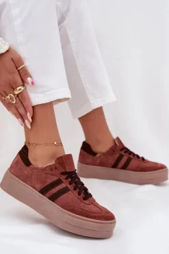 Zazoo N1068S2 Damskie Zamszowe Sneakersy Na Platformie Brązowe