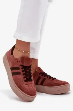 Zazoo N1068S2 Damskie Zamszowe Sneakersy Na Platformie Brązowe