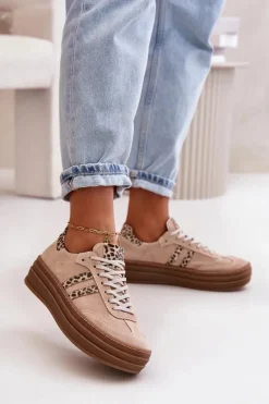 Zazoo N1068S4 Damskie Zamszowe Sneakersy Na Platformie Panterka Różowe