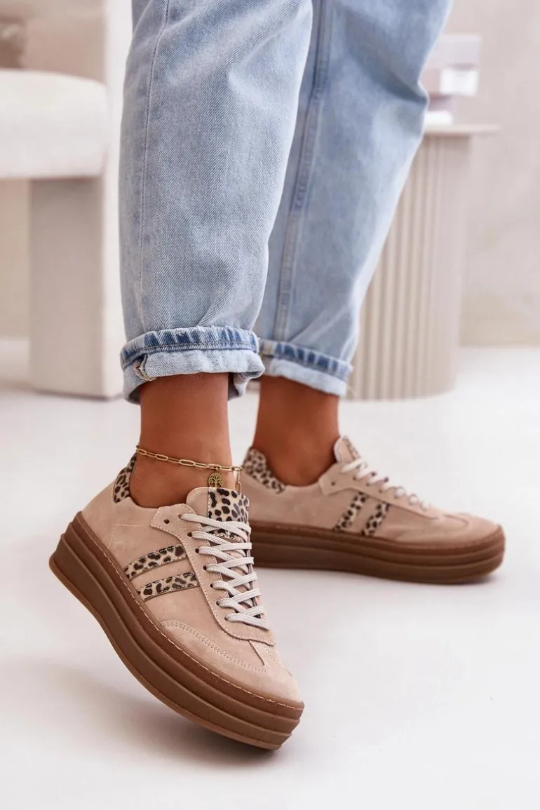 Zazoo N1068S4 Damskie Zamszowe Sneakersy Na Platformie Panterka Różowe