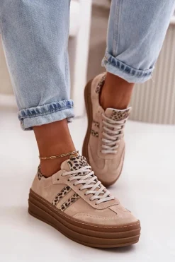 Zazoo N1068S4 Damskie Zamszowe Sneakersy Na Platformie Panterka Różowe