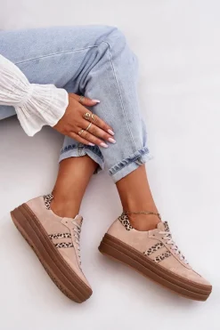 Zazoo N1068S4 Damskie Zamszowe Sneakersy Na Platformie Panterka Różowe