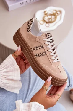 Zazoo N1068S4 Damskie Zamszowe Sneakersy Na Platformie Panterka Różowe