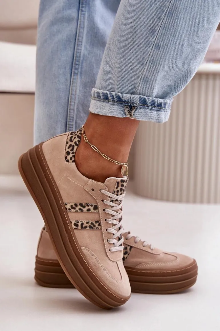 Zazoo N1068S4 Damskie Zamszowe Sneakersy Na Platformie Panterka Różowe