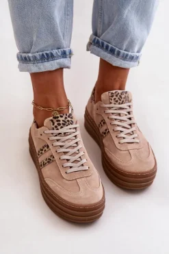 Zazoo N1068S4 Damskie Zamszowe Sneakersy Na Platformie Panterka Różowe