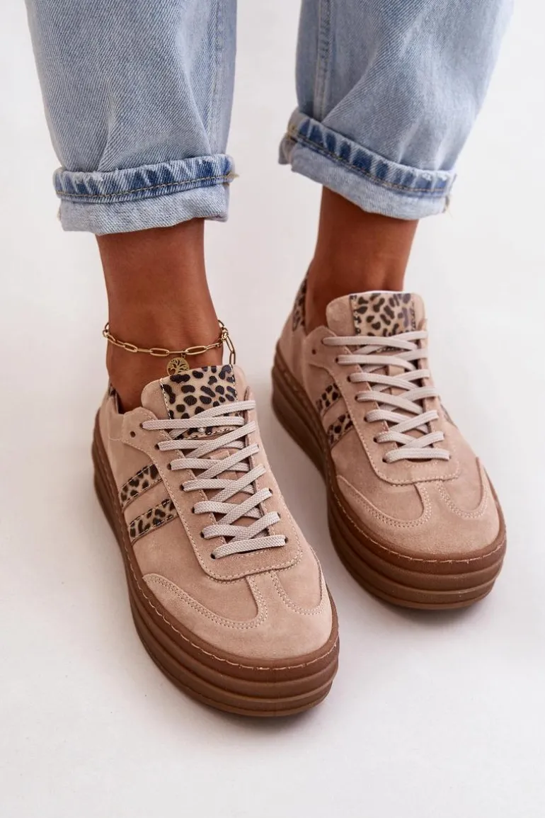 Zazoo N1068S4 Damskie Zamszowe Sneakersy Na Platformie Panterka Różowe