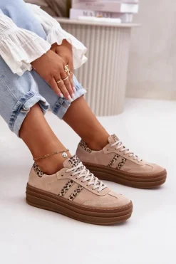 Zazoo N1068S4 Damskie Zamszowe Sneakersy Na Platformie Panterka Różowe