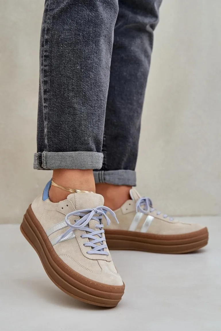 Zazoo N1068S4 Damskie Zamszowe Sneakersy Na Platformie Beżowe