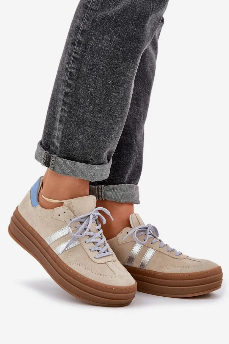 Zazoo N1068S4 Damskie Zamszowe Sneakersy Na Platformie Beżowe