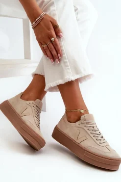 Zazoo N1100S2 Sneakersy Zamszowe Damskie Na Platformie Beżowe