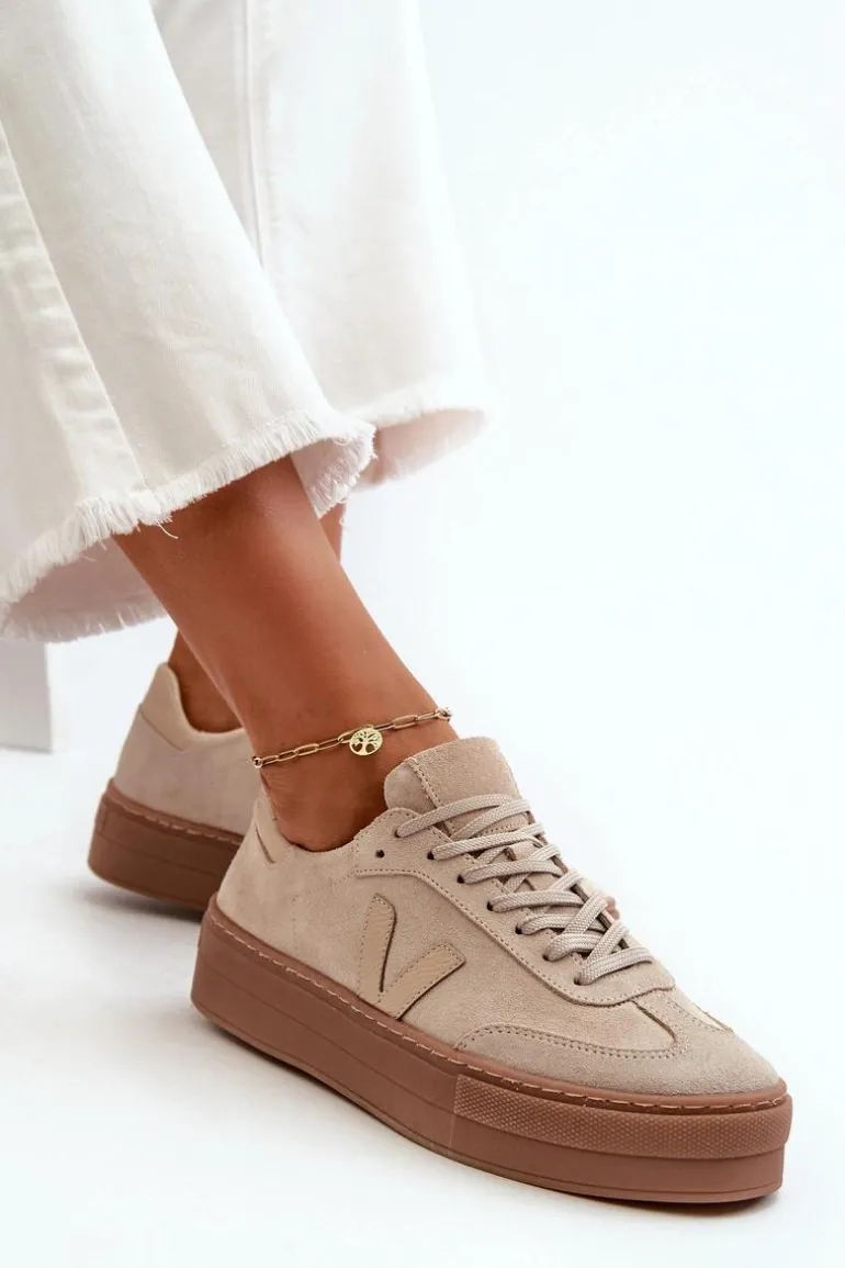 Zazoo N1100S2 Sneakersy Zamszowe Damskie Na Platformie Beżowe