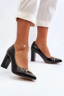 Zazoo 2453/OS Skórzane Czółenka Na Słupku Z Sercem Czarne