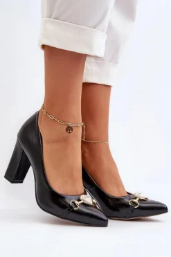 Zazoo 2453/OS Skórzane Czółenka Na Słupku Z Sercem Czarne