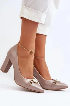 Zazoo 2453/OS Skórzane Czółenka Na Słupku Z Sercem Perłowe