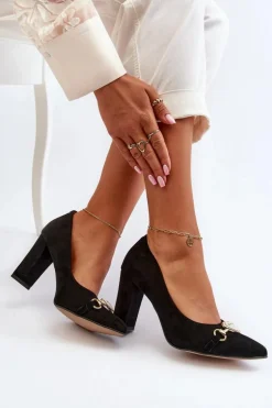 Zazoo 2453/OS Zamszowe Czółenka Na Słupku Z Sercem Czarne