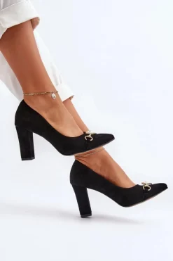 Zazoo 2453/OS Zamszowe Czółenka Na Słupku Z Sercem Czarne